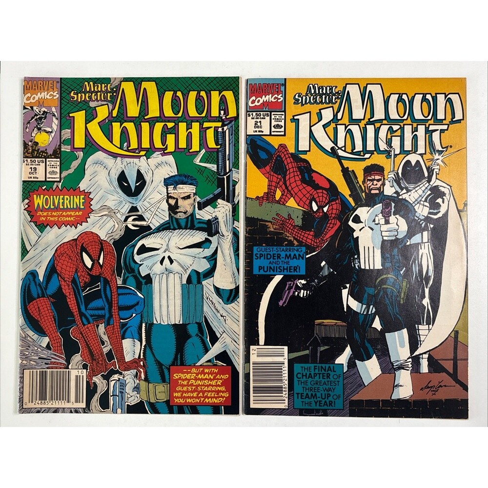 Marc Spector Moon Knight 19 & 21 (1990 Marvel Comic Book) Spider-Man & Punisher
